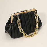 FAUX LEATHER CHUNKY CHAIN STRAP ACCENTED CLUTCH BAG/ CROSSBODY BAG